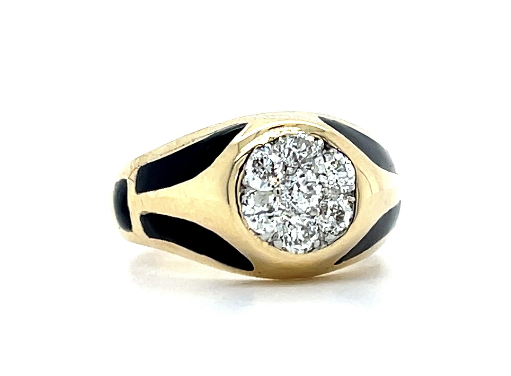 Original Art Deco .90ct Old European Diamond + Enamel 14KY Men's Ring