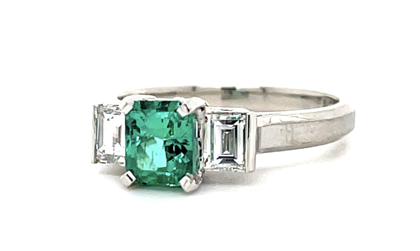 .85ct Colombian Emerald-cut Emerald (No Cert) Platinum Ring (Vintage 1960s)