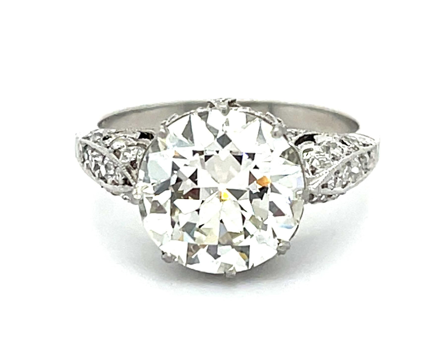 Art Deco 3.81ct K SI1 Old European Diamond Platinum Handmade Ring
