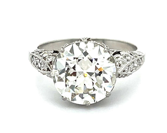 Art Deco 3.81ct K SI1 Old European Diamond Platinum Handmade Ring