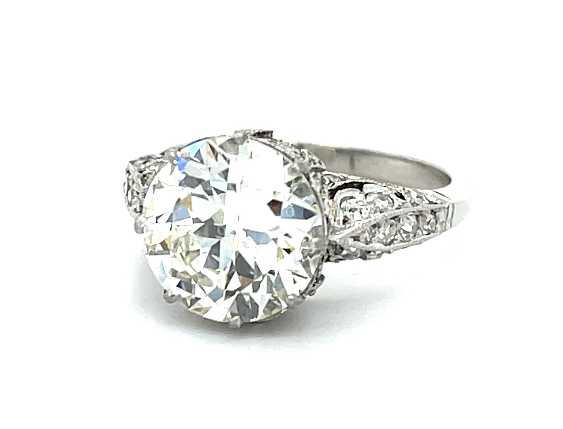 Art Deco 3.81ct K SI1 Old European Diamond Platinum Handmade Ring