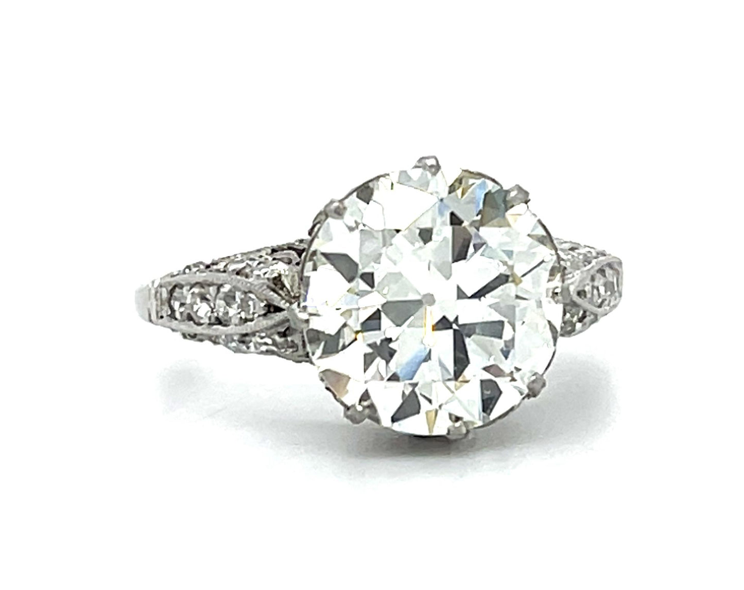 Art Deco 3.81ct K SI1 Old European Diamond Platinum Handmade Ring
