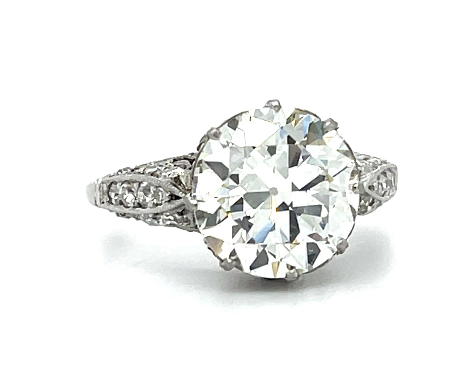 Art Deco 3.81ct K SI1 Old European Diamond Platinum Handmade Ring