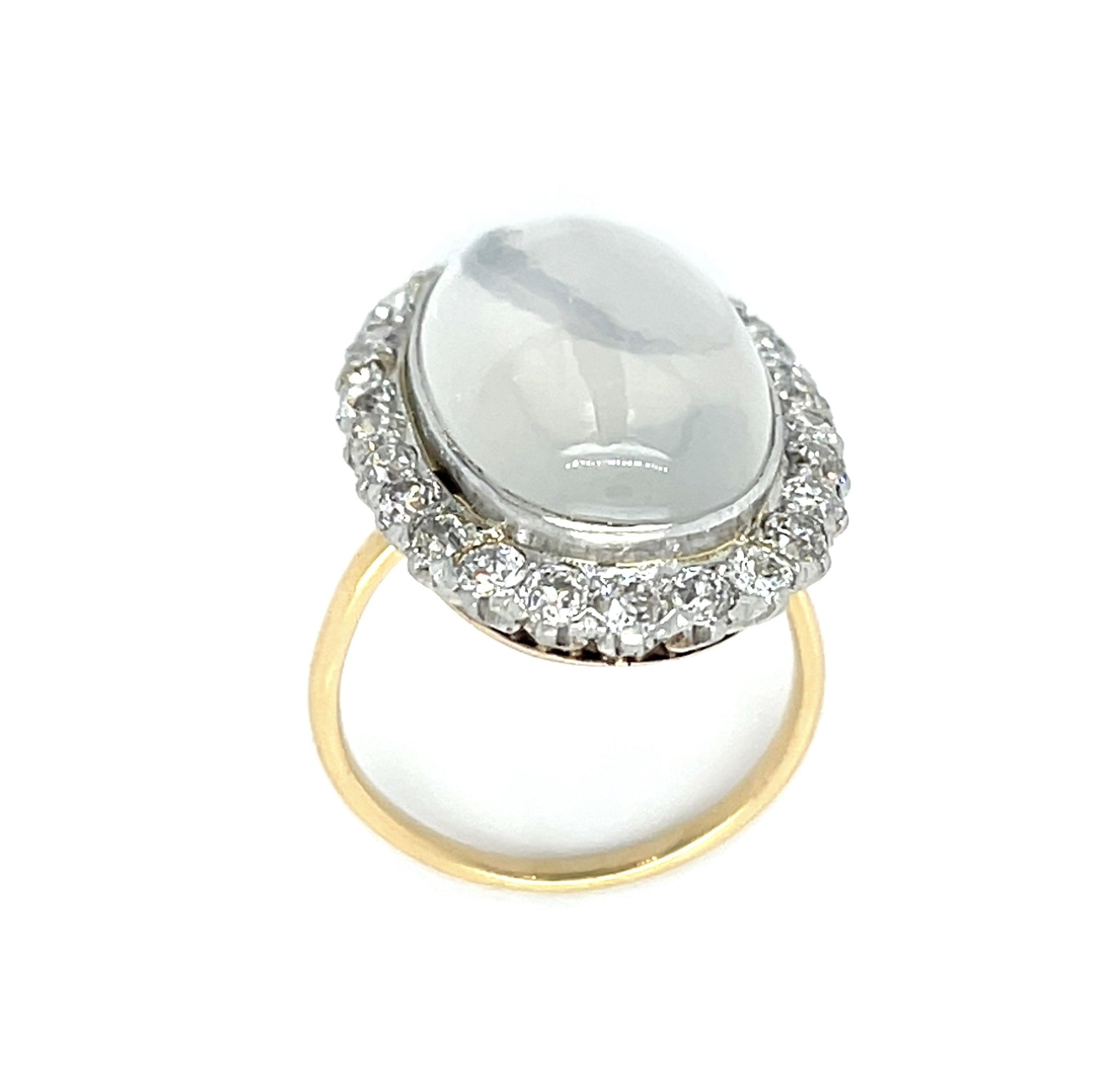 Edwardian 13ct Moonstone 14KY+Platinum Ring (Antique 1900s)