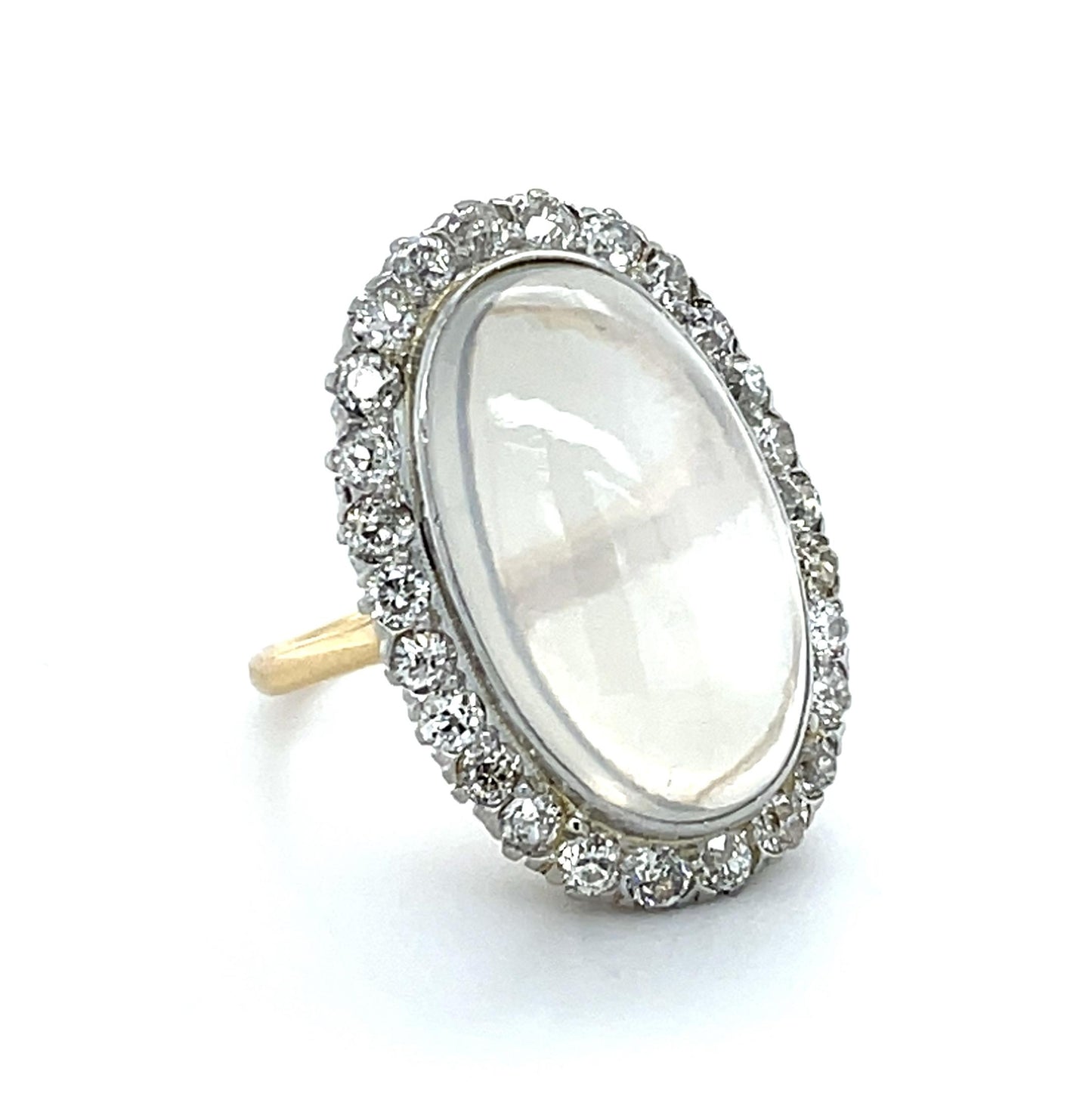 Edwardian 13ct Moonstone 14KY+Platinum Ring (Antique 1900s)