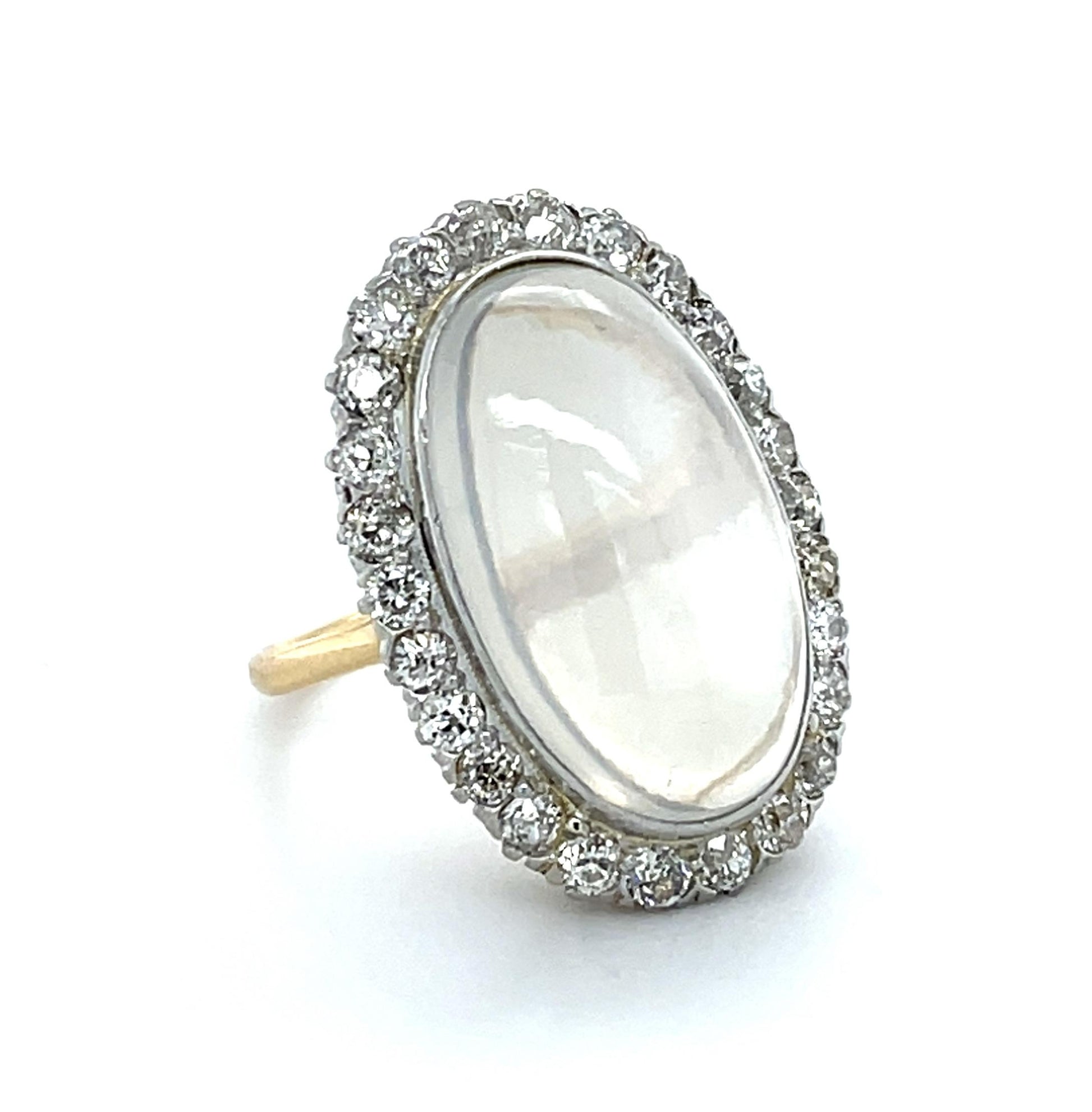 Edwardian 13ct Moonstone 14KY+Platinum Ring (Antique 1900s)