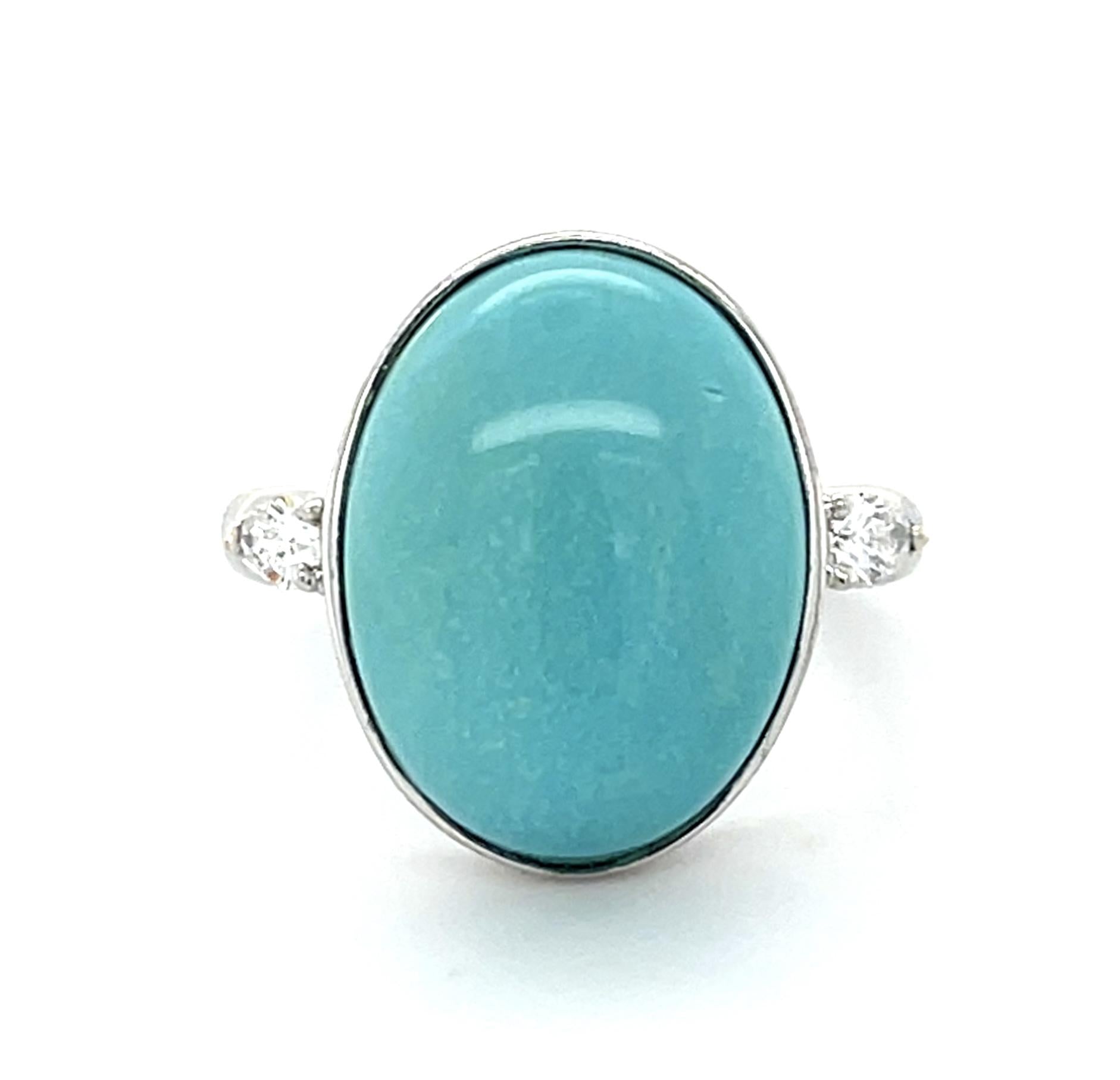 6.50ct Turquoise .17ct Diamond Platinum Ring