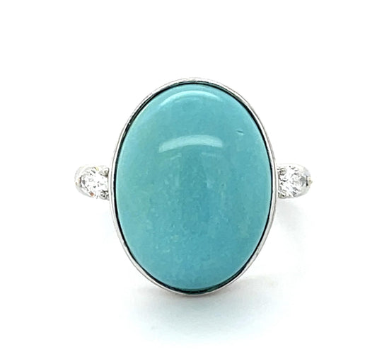 6.50ct Turquoise .17ct Diamond Platinum Ring