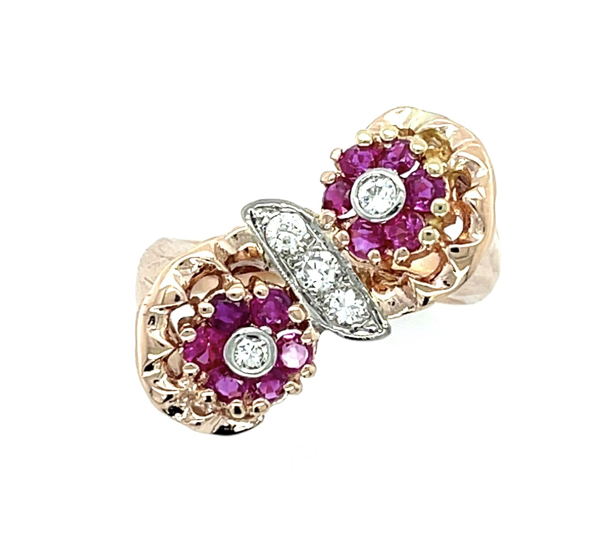 Original Retro .40ct Diamond .86ct Ruby 14KY Ring (Vintage 1940s)