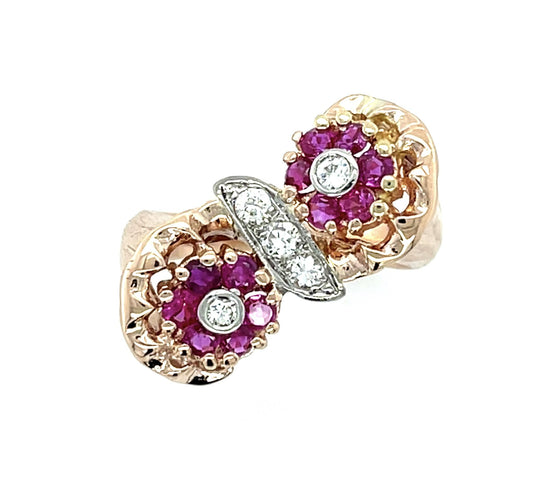 Original Retro .40ct Diamond .86ct Ruby 14KY Ring (Vintage 1940s)