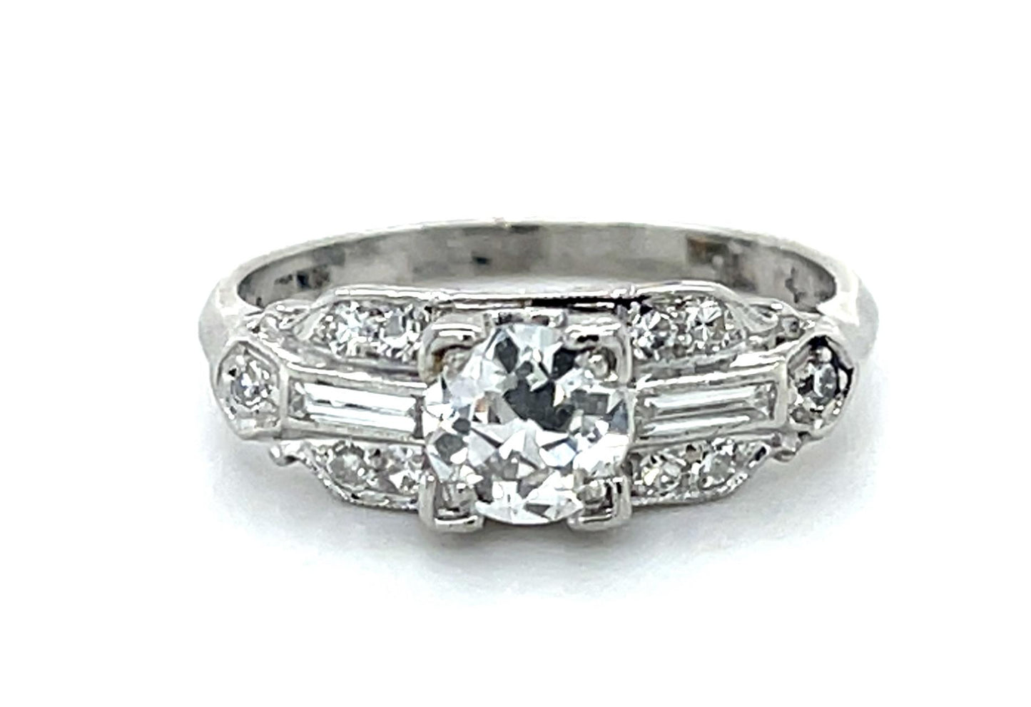 Original Art Deco .62ct E VS2 Old Euro Dia Platinum Ring (Vintage 1930s)