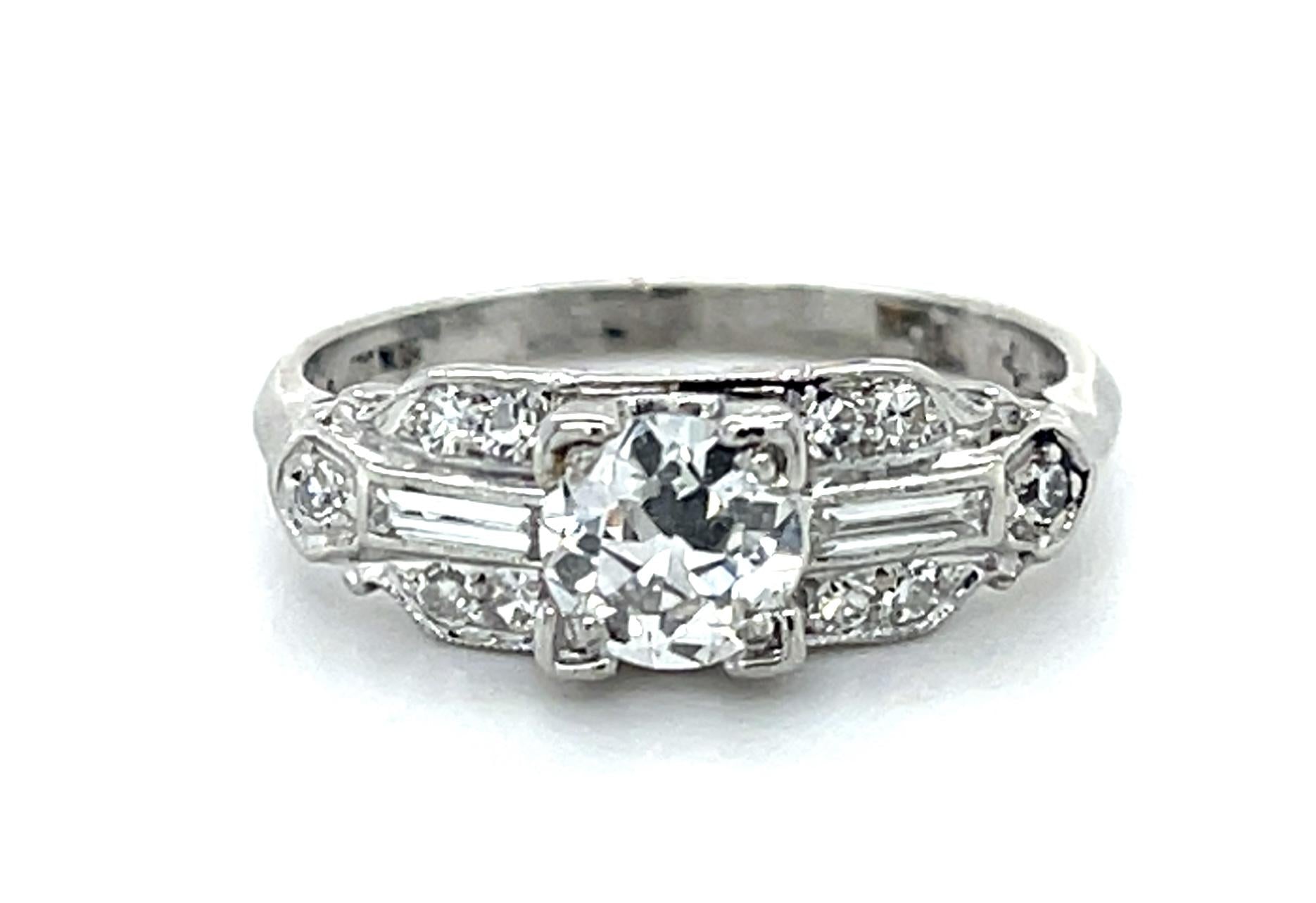 Original Art Deco .62ct E VS2 Old Euro Dia Platinum Ring (Vintage 1930s)