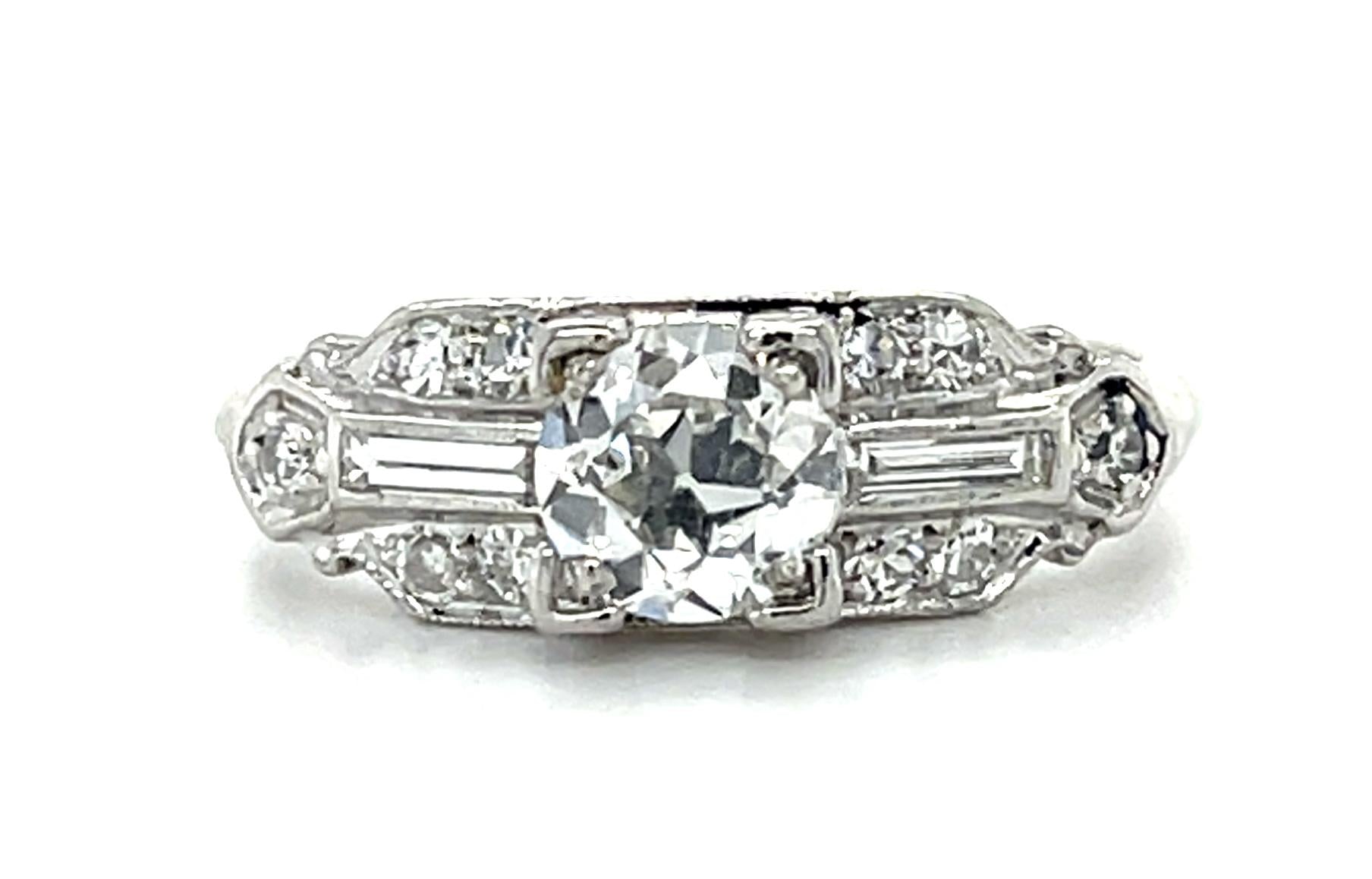 Original Art Deco .62ct E VS2 Old Euro Dia Platinum Ring (Vintage 1930s)