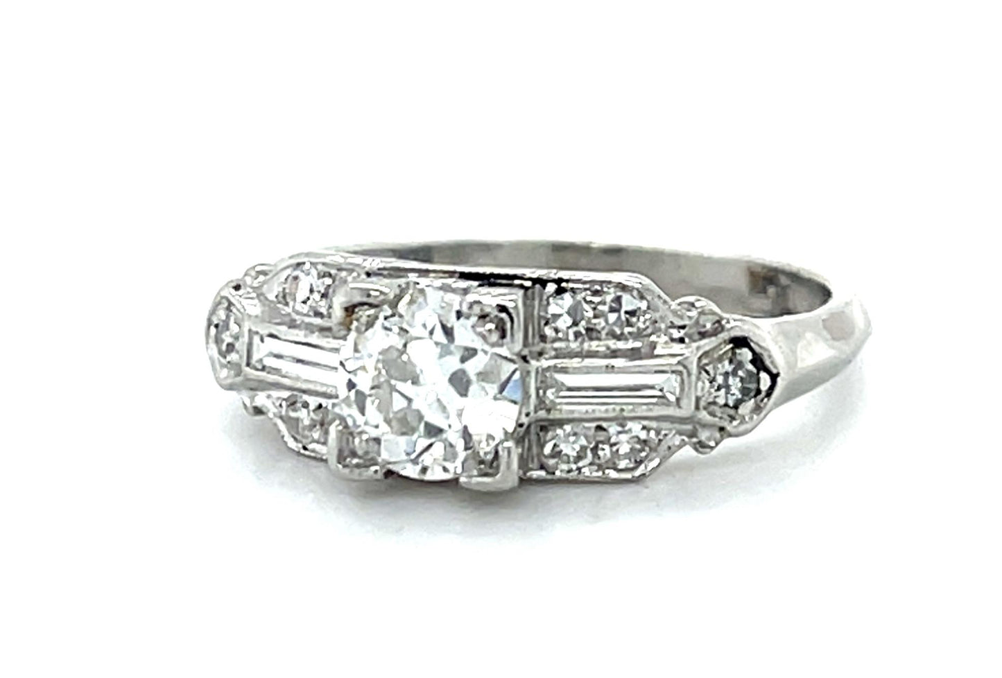 Original Art Deco .62ct E VS2 Old Euro Dia Platinum Ring (Vintage 1930s)