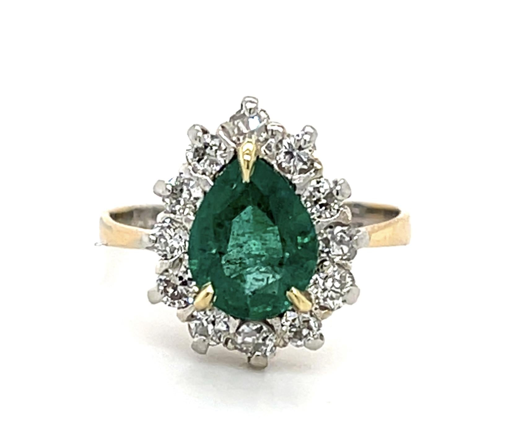 1.02ct Pear Emerald 18K Two Tone Ring