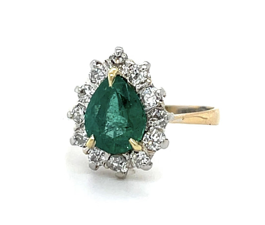 1.02ct Pear Emerald 18K Two Tone Ring