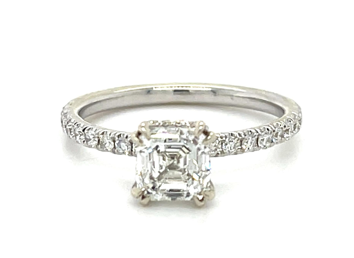 1.20ct Asscher Diamond 14KW Solitaire Ring with Diamonds on Gallery