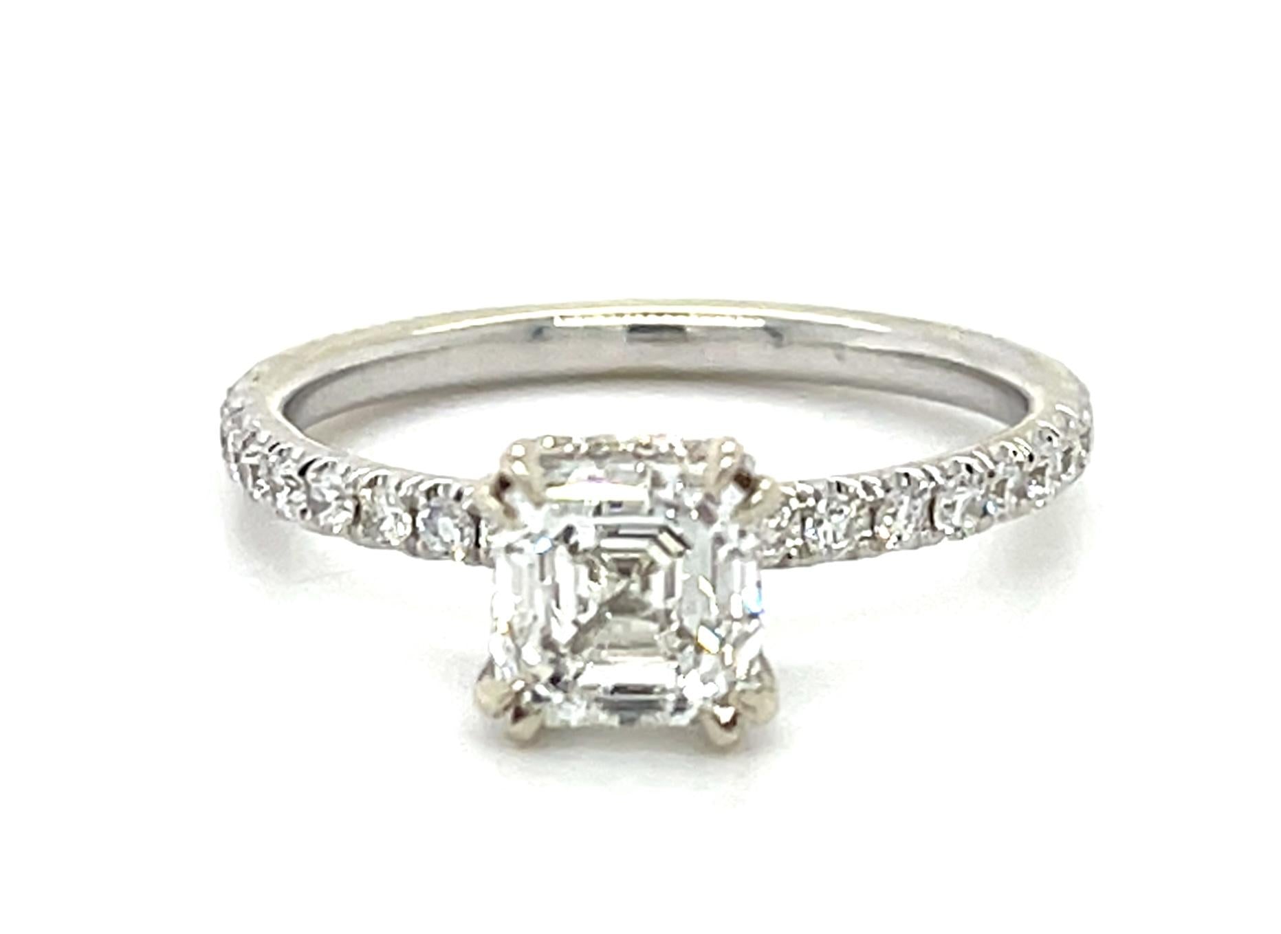 1.20ct Asscher Diamond 14KW Solitaire Ring with Diamonds on Gallery