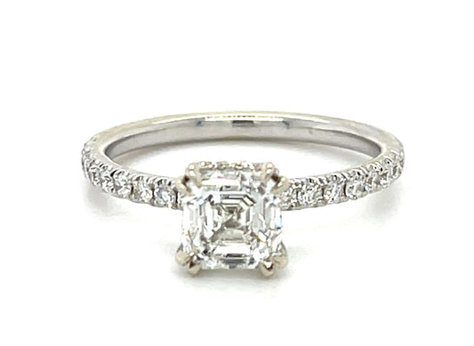 1.20ct Asscher Diamond 14KW Solitaire Ring with Diamonds on Gallery