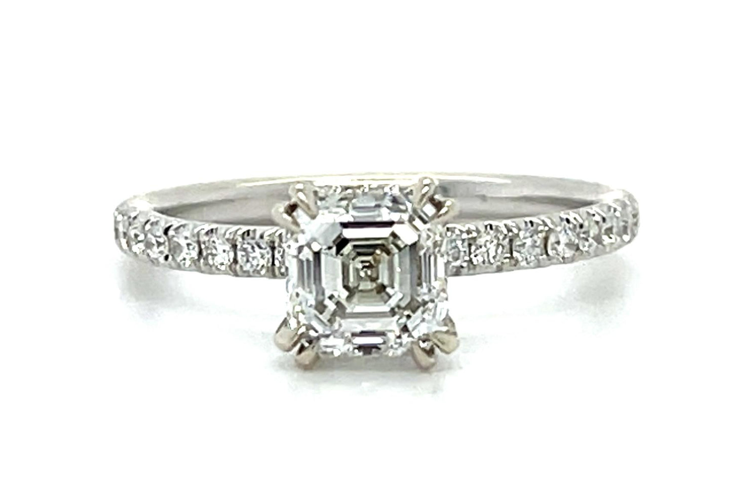 1.20ct Asscher Diamond 14KW Solitaire Ring with Diamonds on Gallery