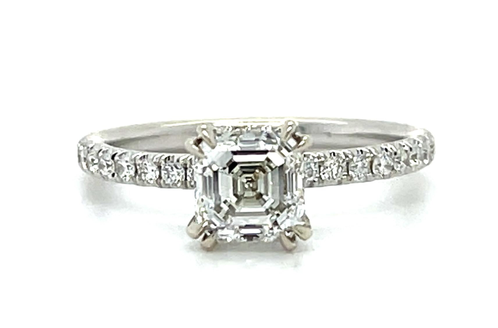1.20ct Asscher Diamond 14KW Solitaire Ring with Diamonds on Gallery
