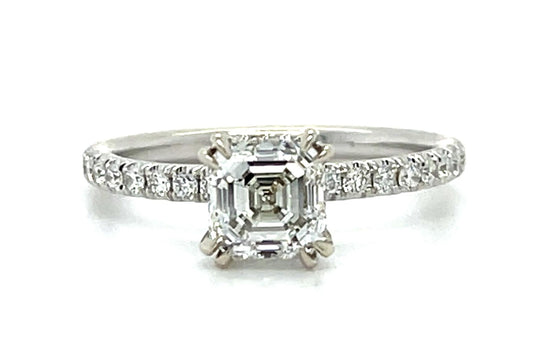 1.20ct Asscher Diamond 14KW Solitaire Ring with Diamonds on Gallery