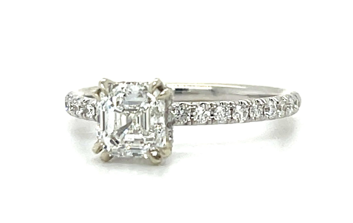 1.20ct Asscher Diamond 14KW Solitaire Ring with Diamonds on Gallery