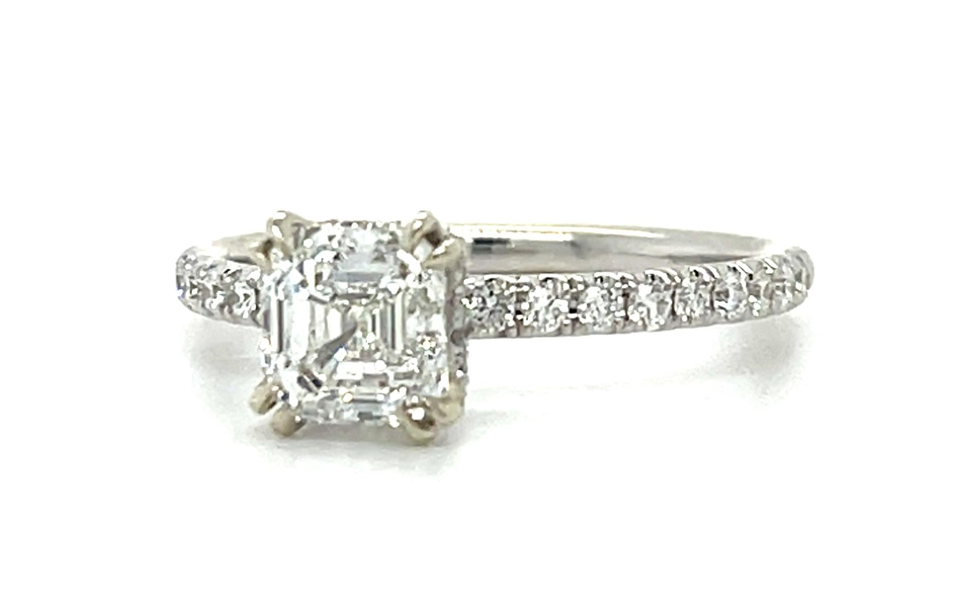 1.20ct Asscher Diamond 14KW Solitaire Ring with Diamonds on Gallery