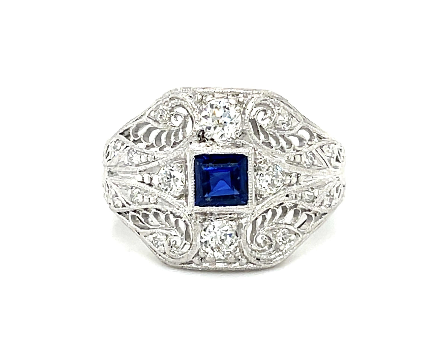 Original Art Deco .40ct No Heat Cambodia Sapphire Platinum Ring (Vintage 1930s)