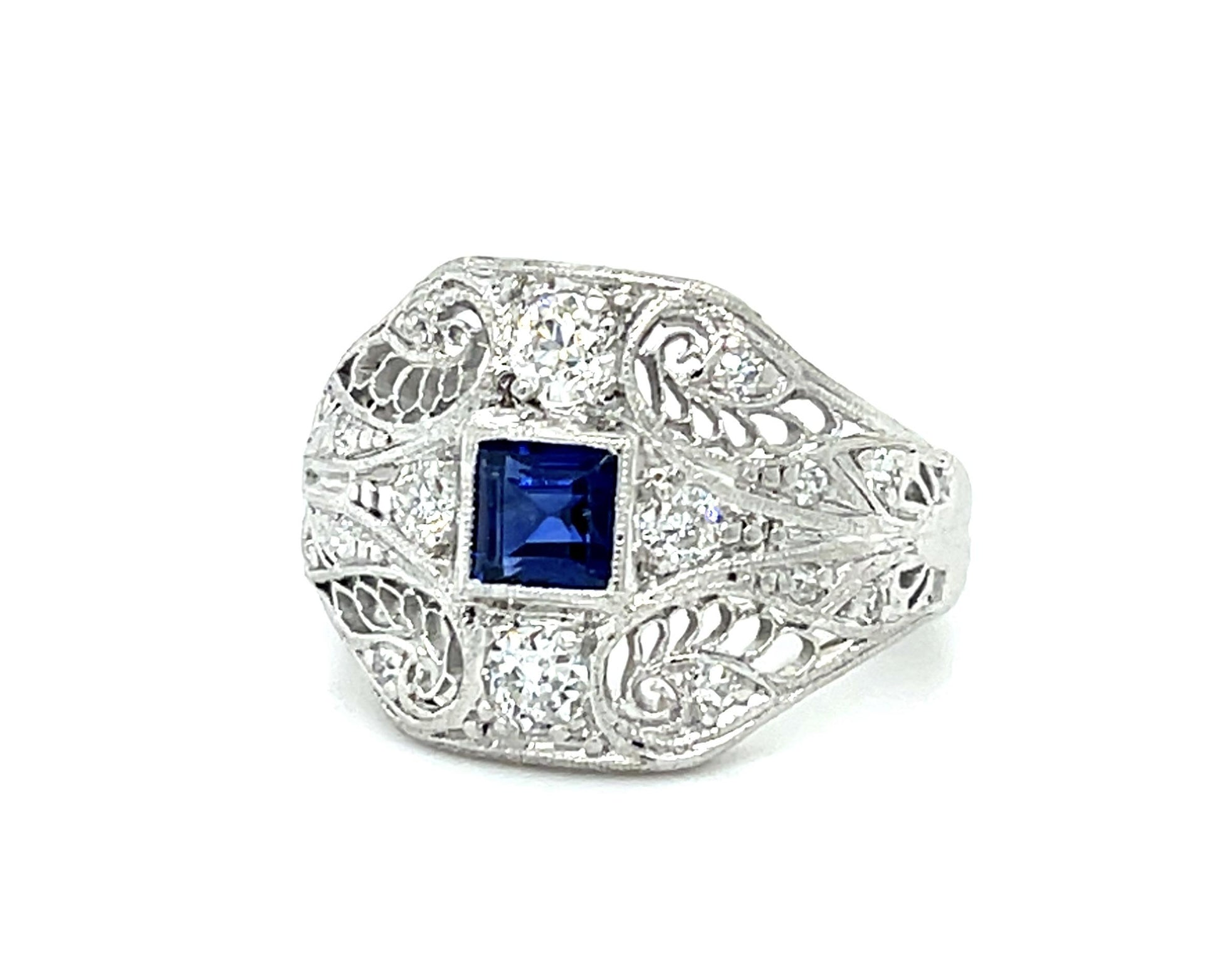 Original Art Deco .40ct No Heat Cambodia Sapphire Platinum Ring (Vintage 1930s)