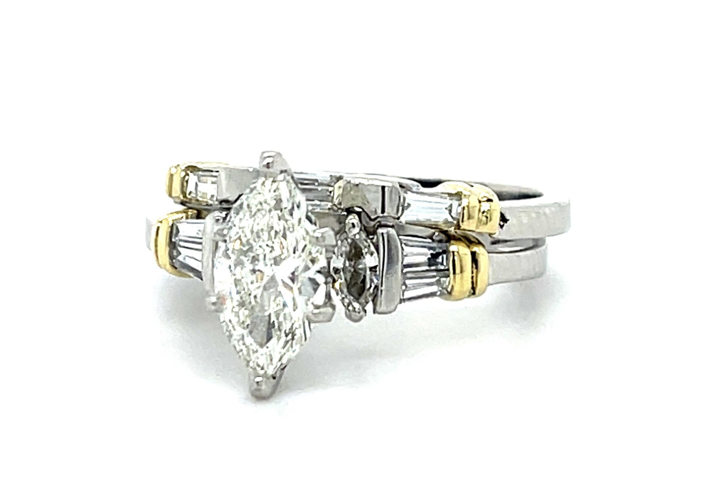 1.33ct F SI1 Marquise Diamond Platinum Ring .70ct SD