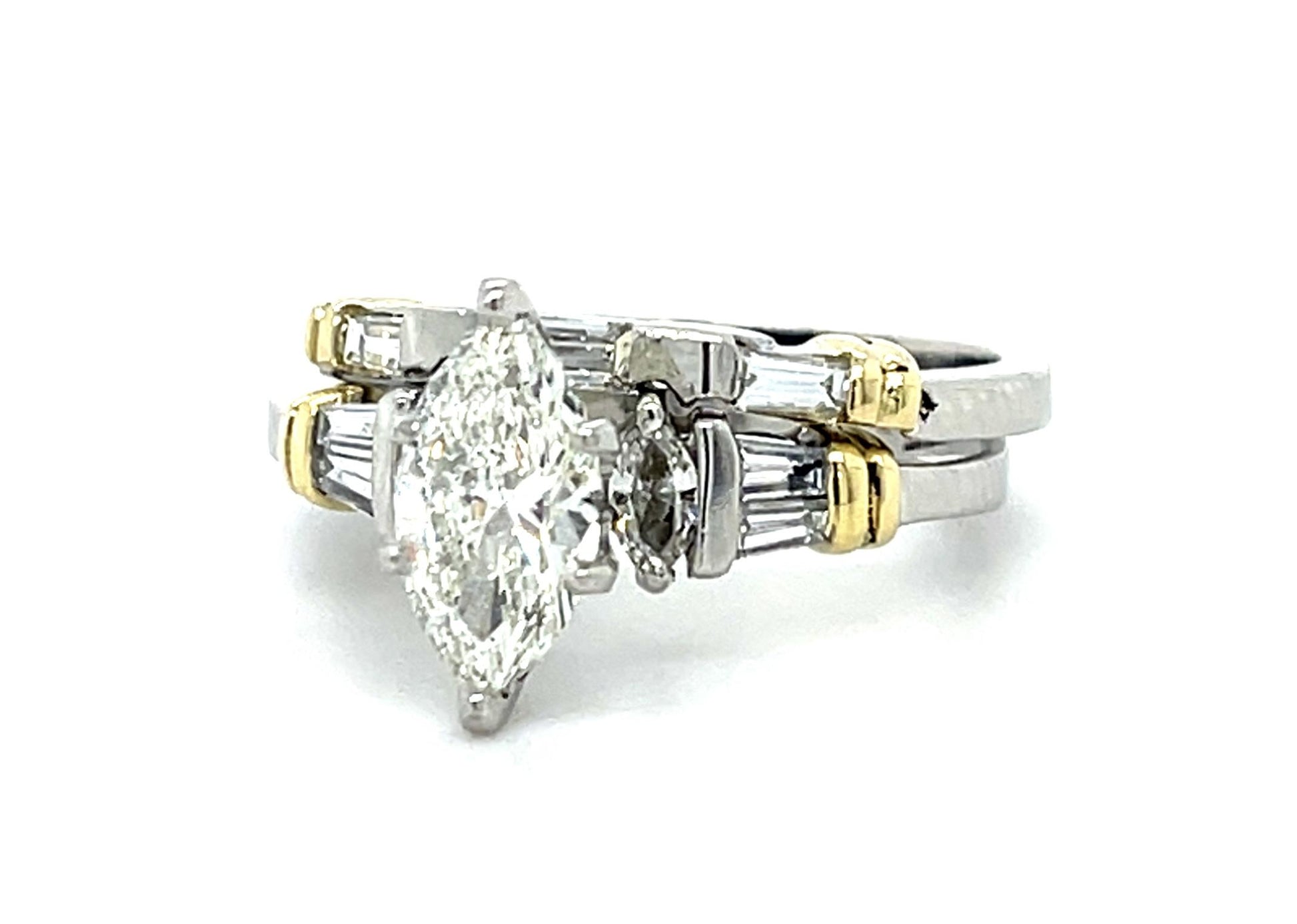 1.33ct F SI1 Marquise Diamond Platinum Ring .70ct SD