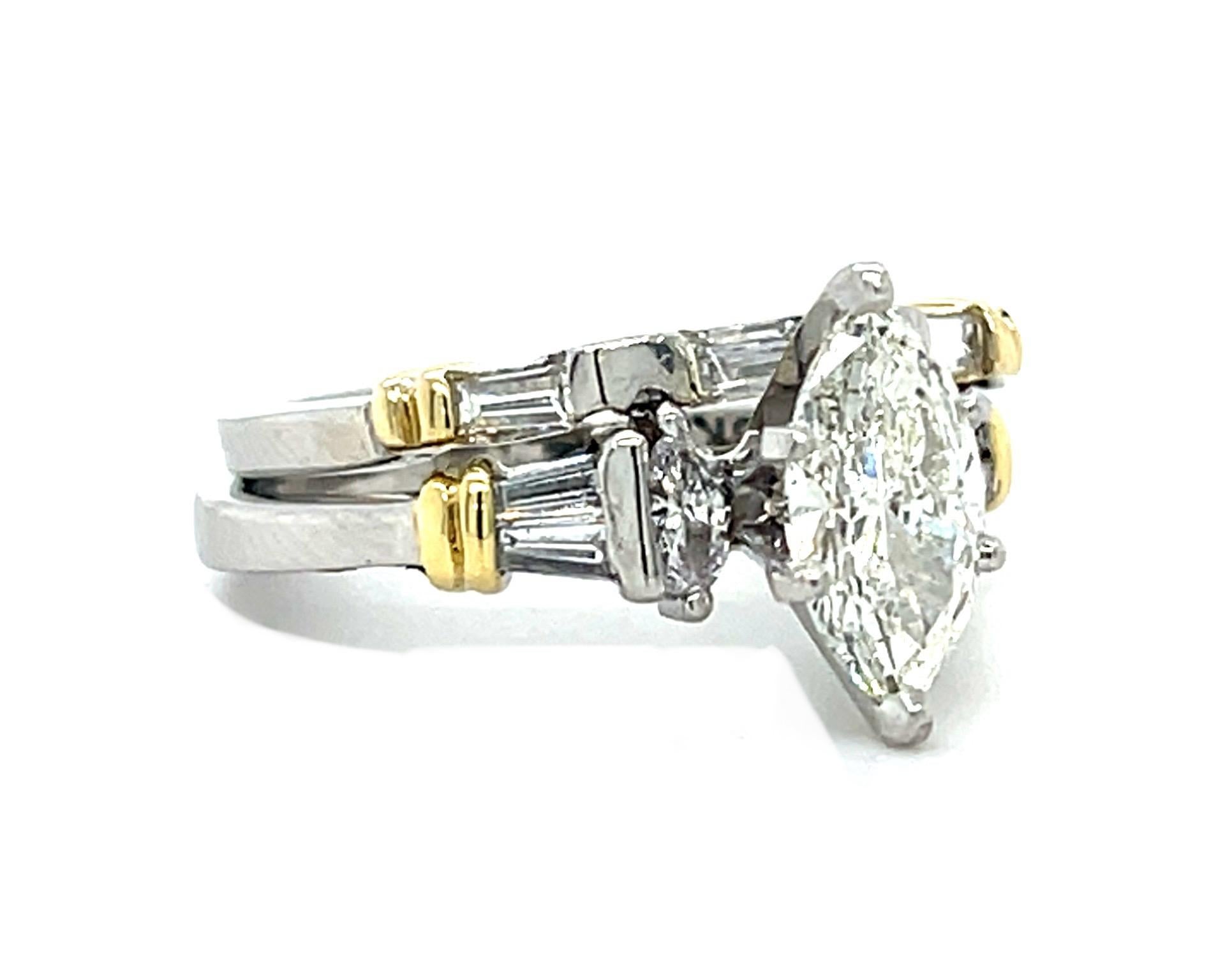 1.33ct F SI1 Marquise Diamond Platinum Ring .70ct SD