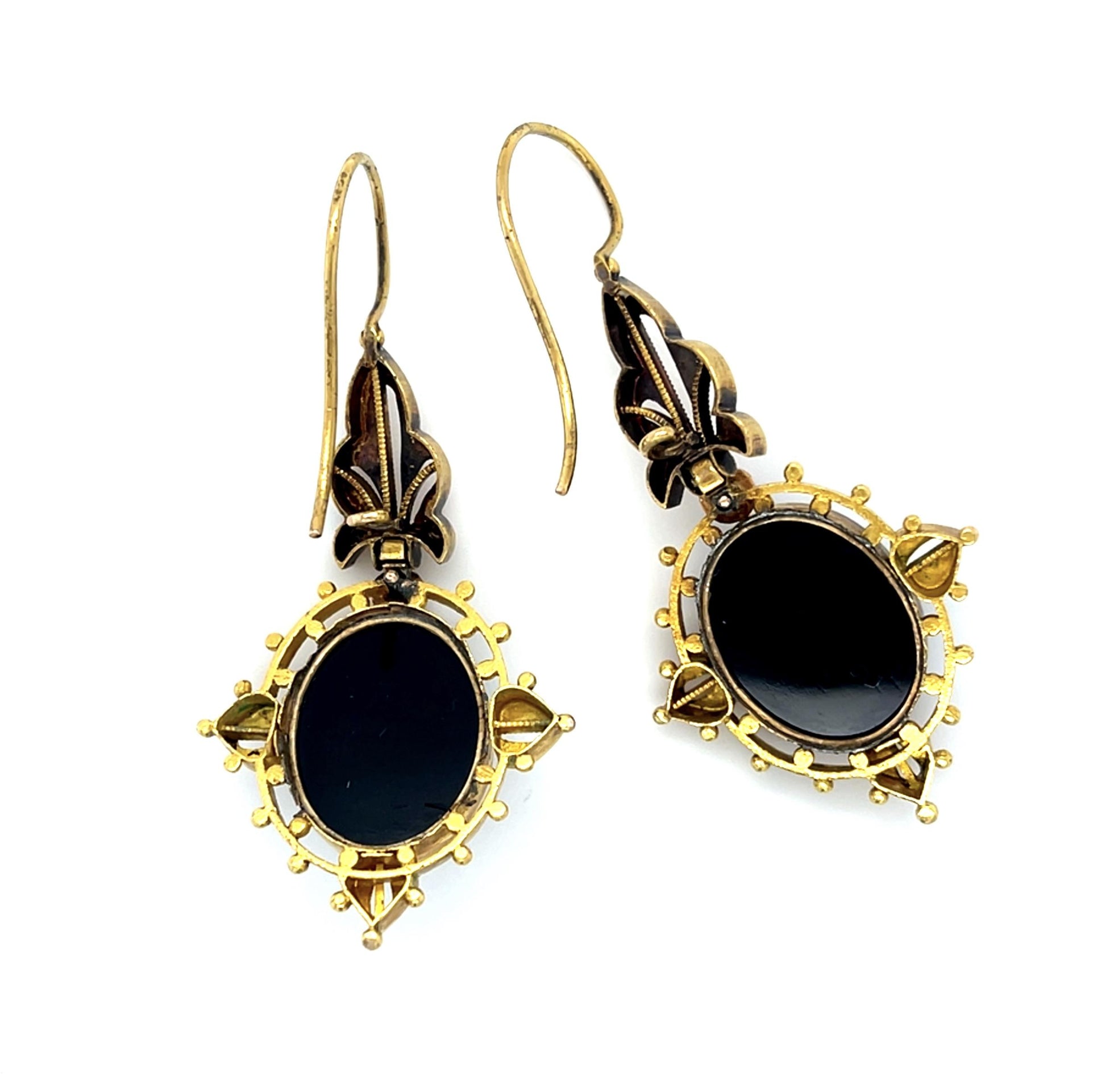 Original Victorian Carved Female Cameo 18KY Earrings (Antique 1860s)