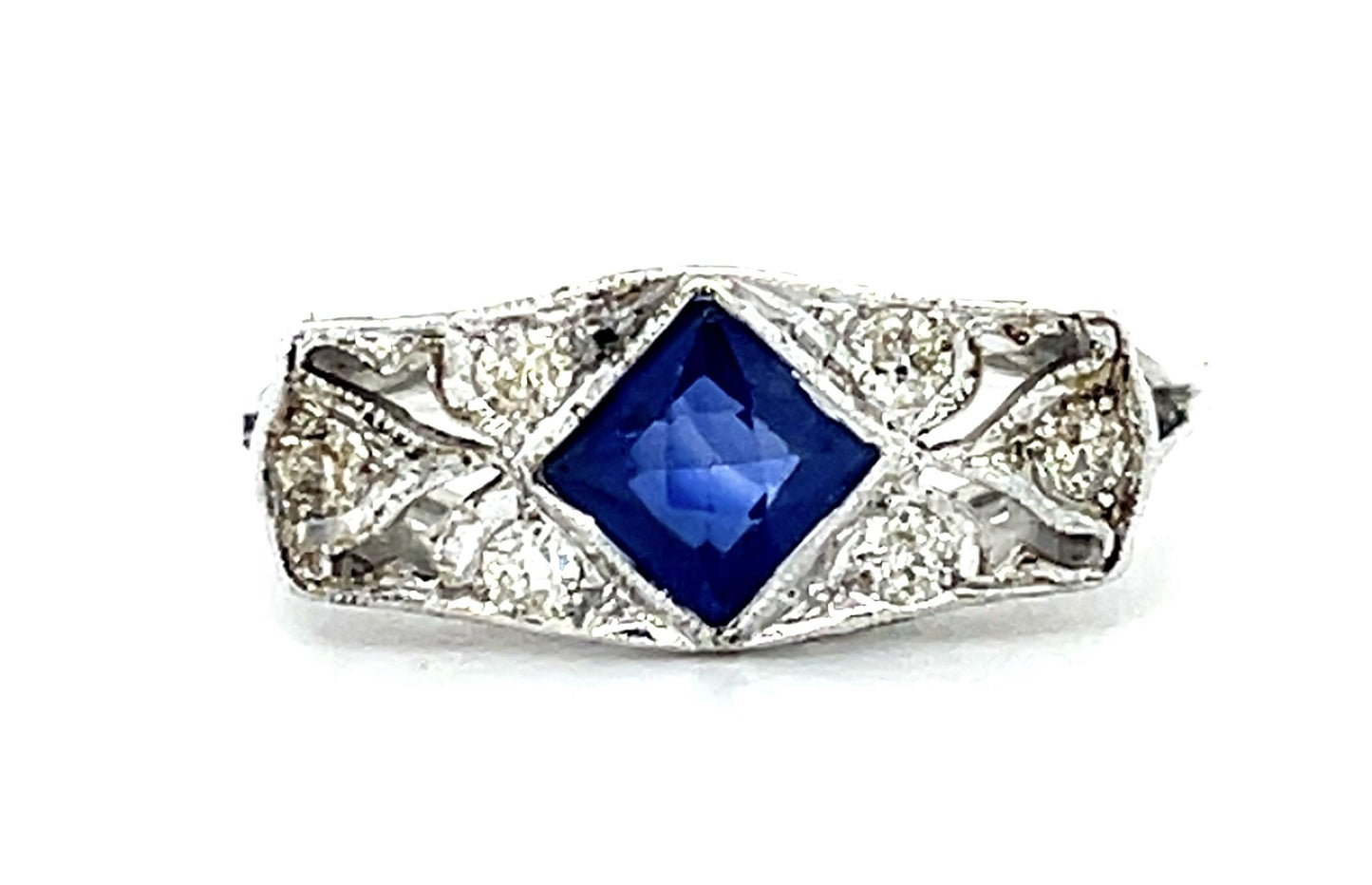 Original Art Deco .24ct Diamond + Blue Stone PT Ring (Antique 1920s)