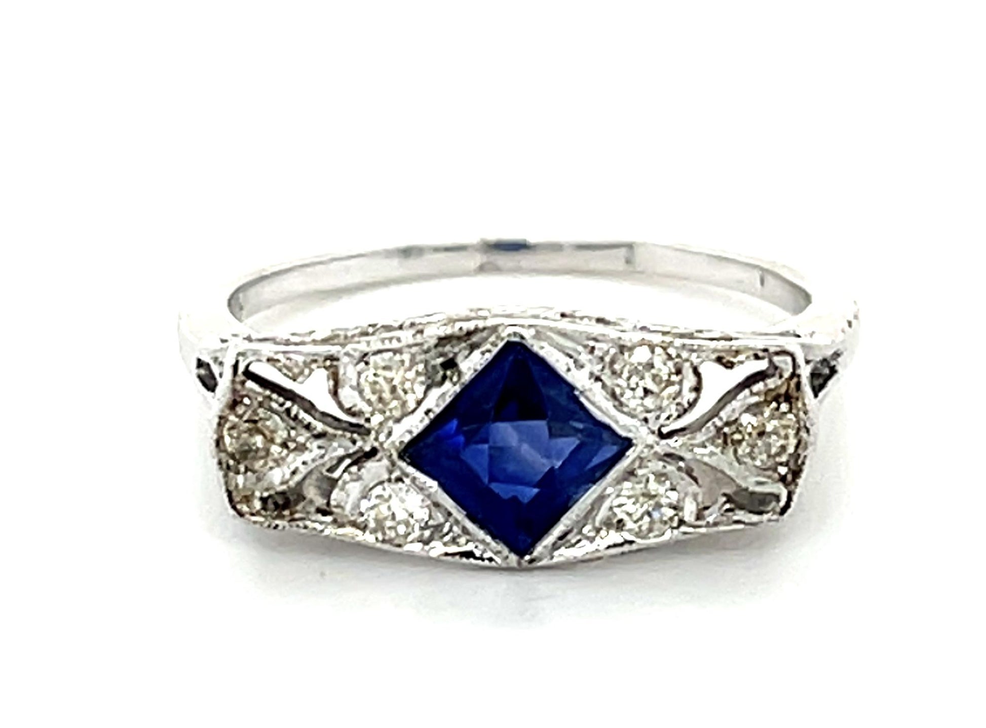 Original Art Deco .24ct Diamond + Blue Stone PT Ring (Antique 1920s)