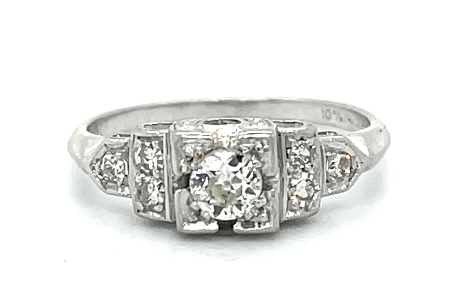 Original Art Deco .25ct Old Euro Center Diamond Platinum Ring (Vintage 1930s)