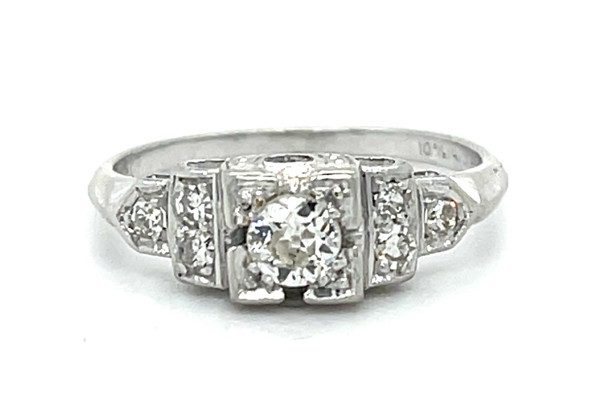 Original Art Deco .25ct Old Euro Center Diamond Platinum Ring (Vintage 1930s)