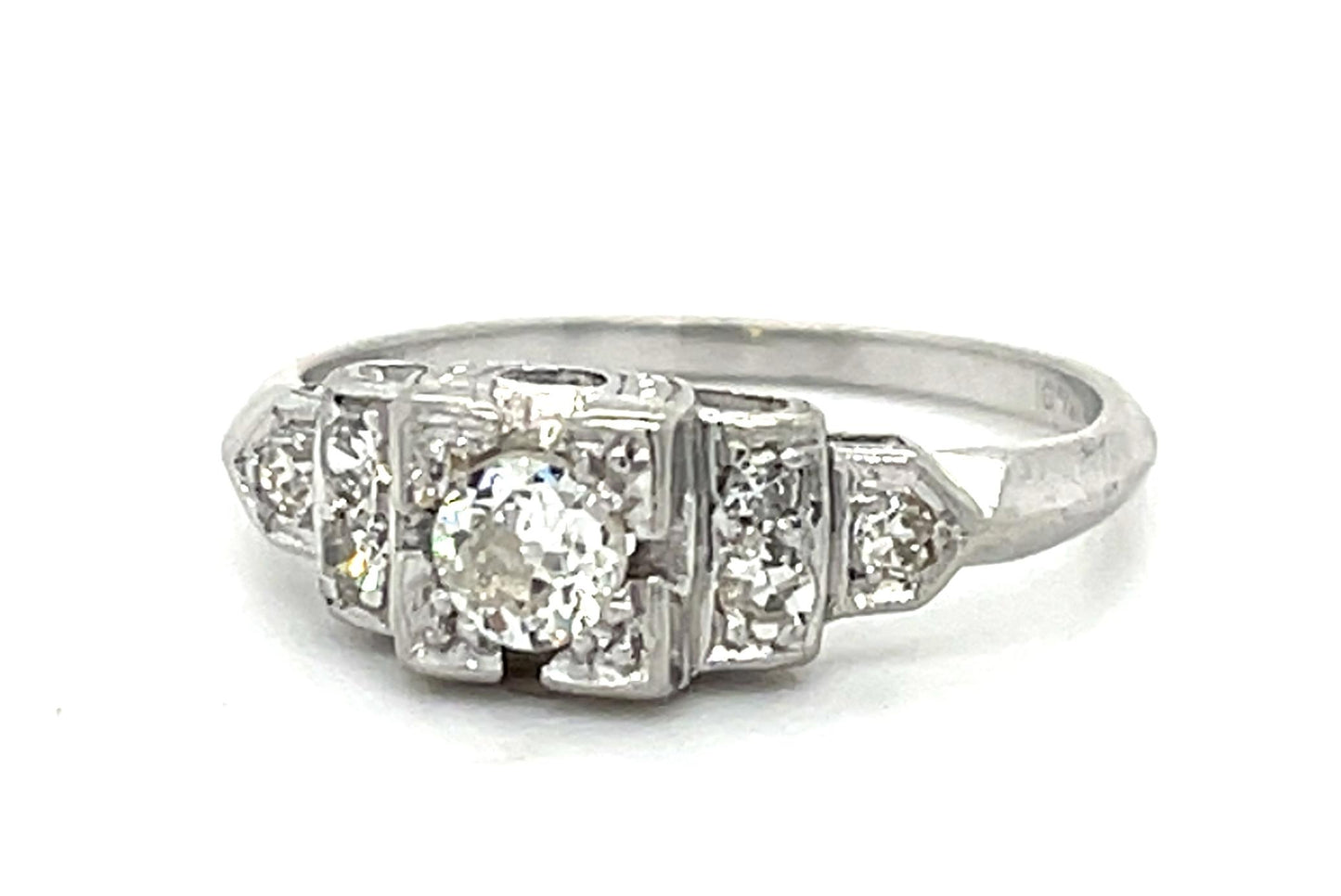 Original Art Deco .25ct Old Euro Center Diamond Platinum Ring (Vintage 1930s)