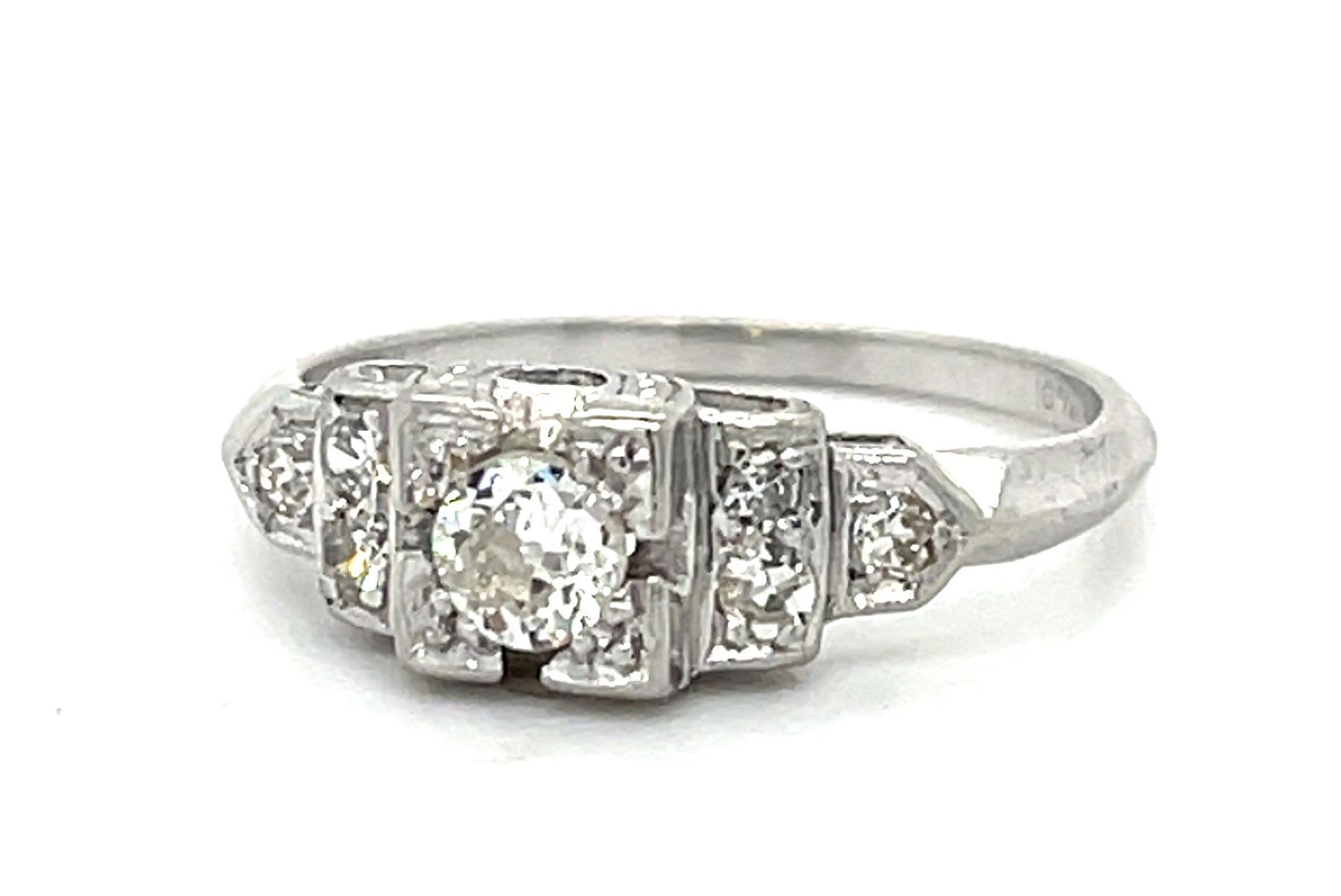 Original Art Deco .25ct Old Euro Center Diamond Platinum Ring (Vintage 1930s)