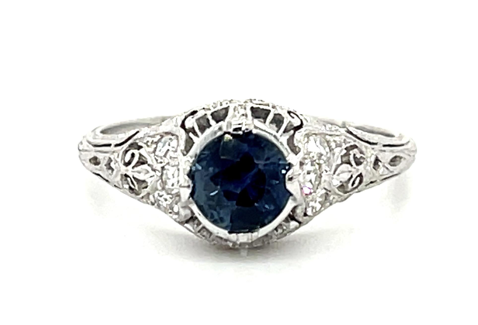 Original Art Deco .60ct Round Sapphire Platinum Ring (Antique 1920s)
