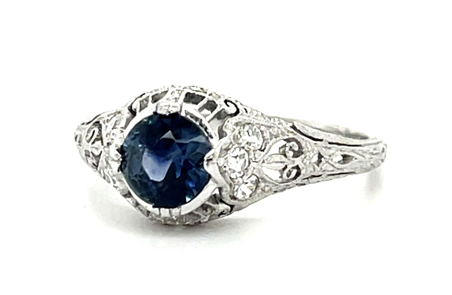 Original Art Deco .60ct Round Sapphire Platinum Ring (Antique 1920s)
