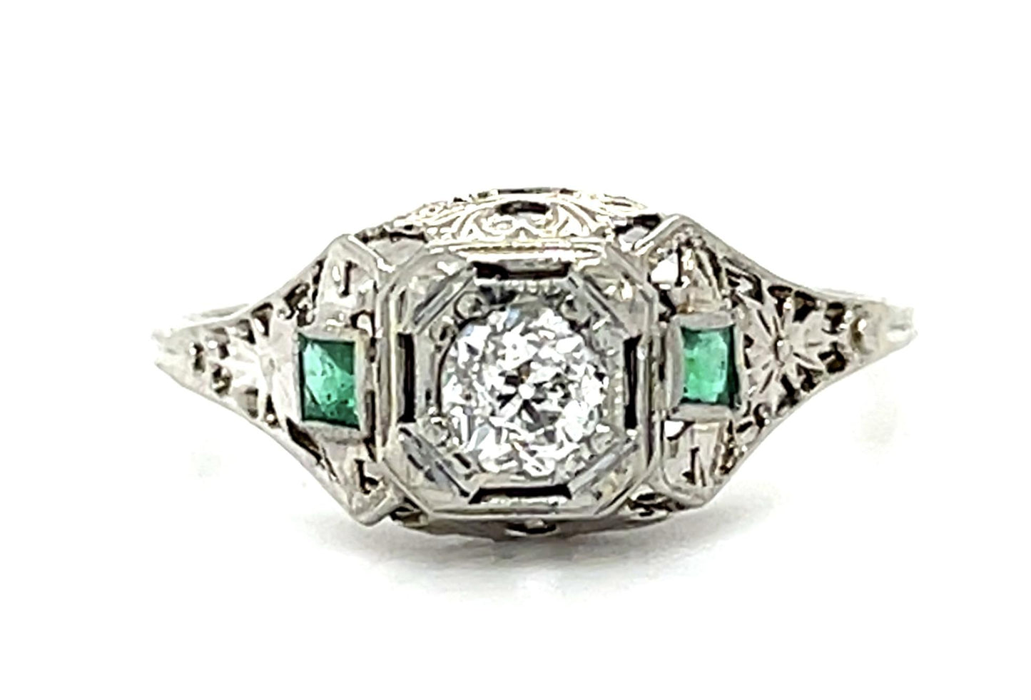 Original Art Deco .33ct Old Euro Diamond 18KW Ring (Vintage 1930s)