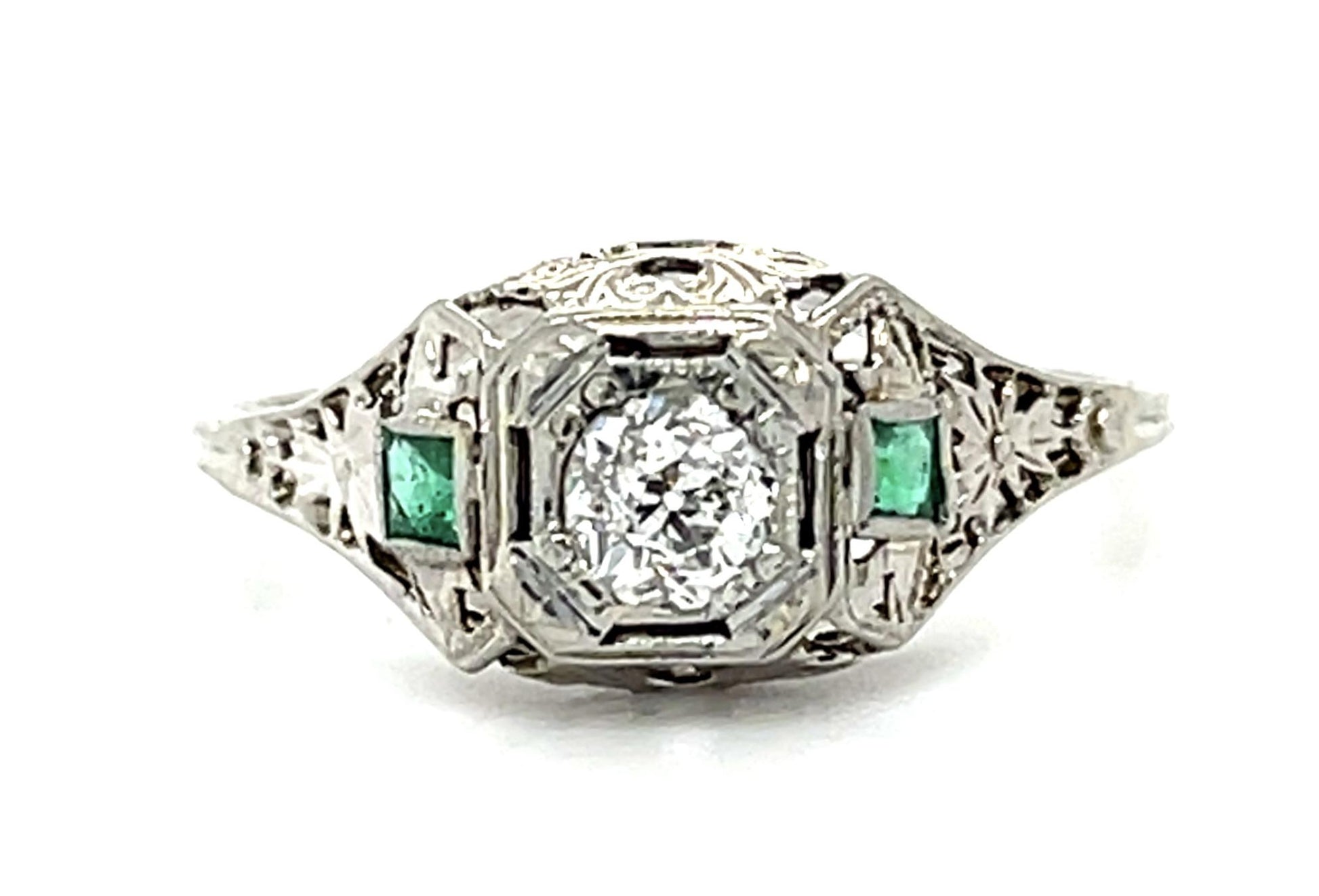 Original Art Deco .33ct Old Euro Diamond 18KW Ring (Vintage 1930s)
