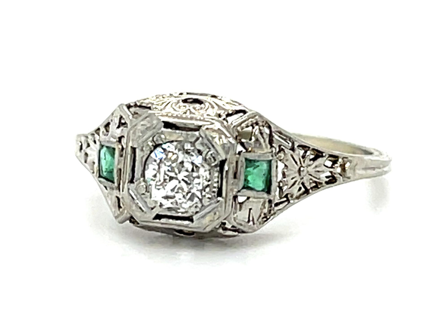 Original Art Deco .33ct Old Euro Diamond 18KW Ring (Vintage 1930s)
