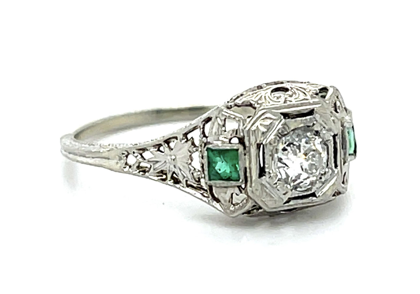 Original Art Deco .33ct Old Euro Diamond 18KW Ring (Vintage 1930s)