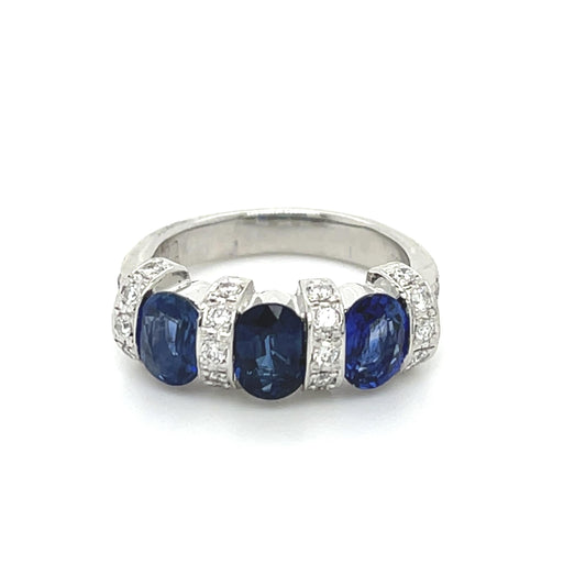 1.90ct Sapphires .28ct Diamonds PT Band 7.90g 5.5 Size
