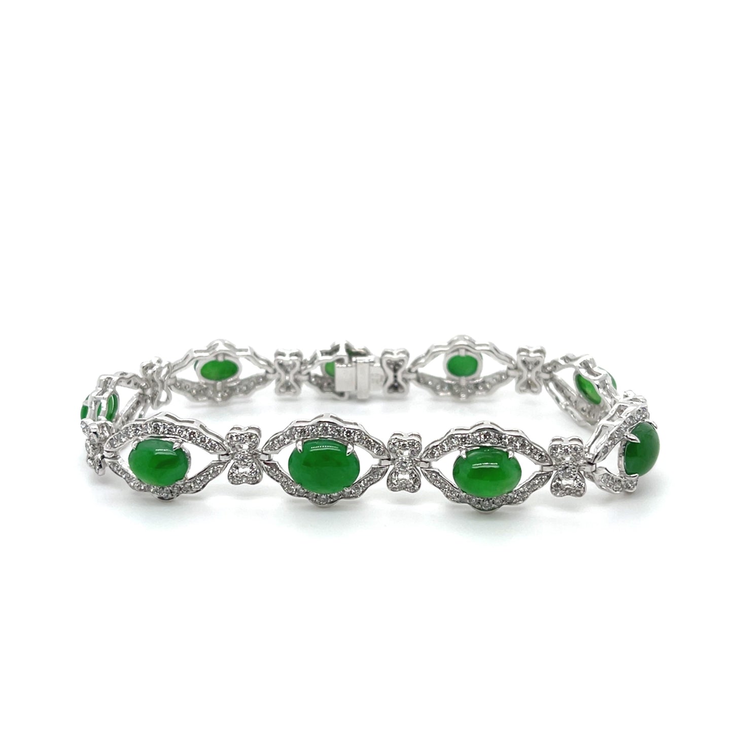 11.74ct Jade 2.32ct Diamond Platinum Bracelet