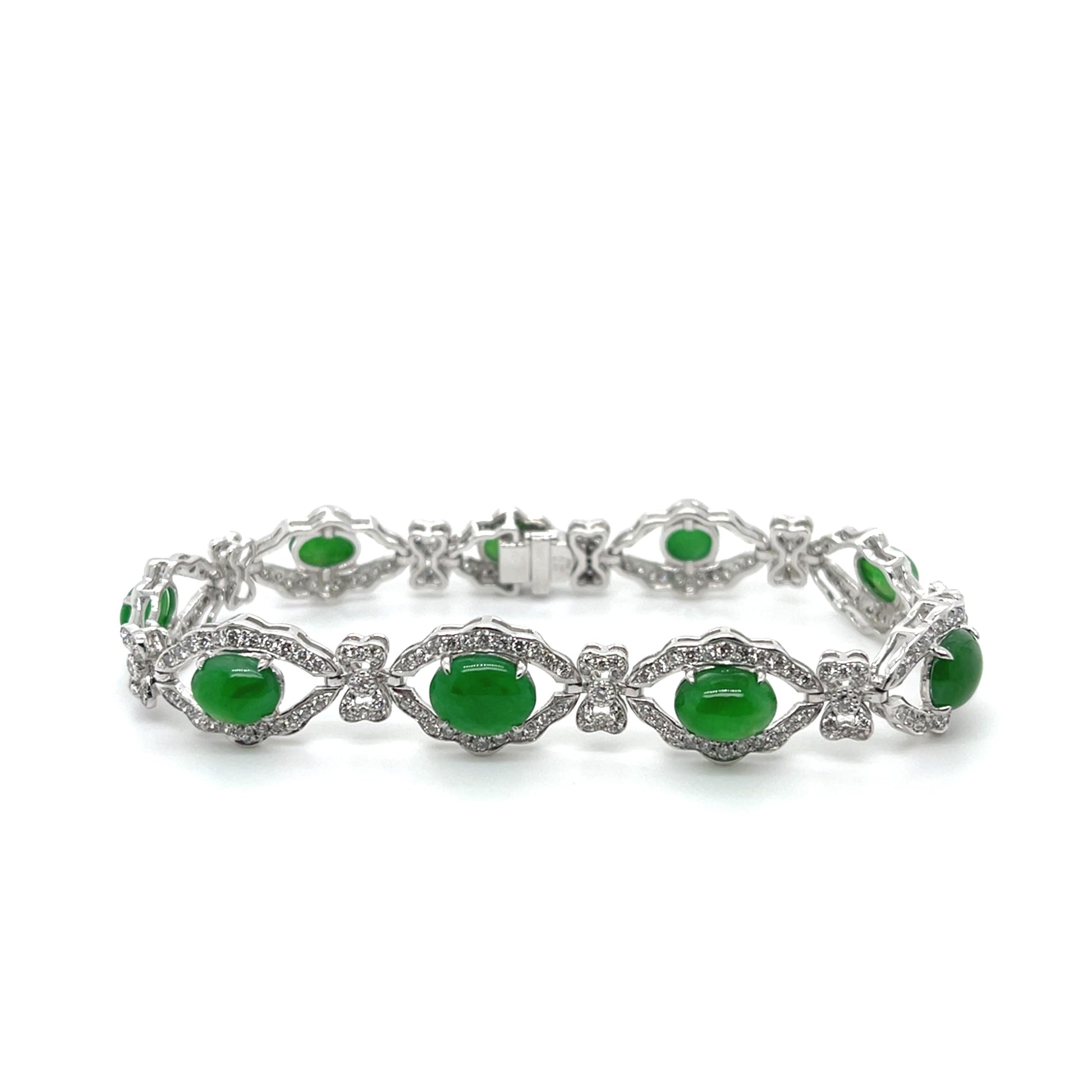 11.74ct Jade 2.32ct Diamond Platinum Bracelet