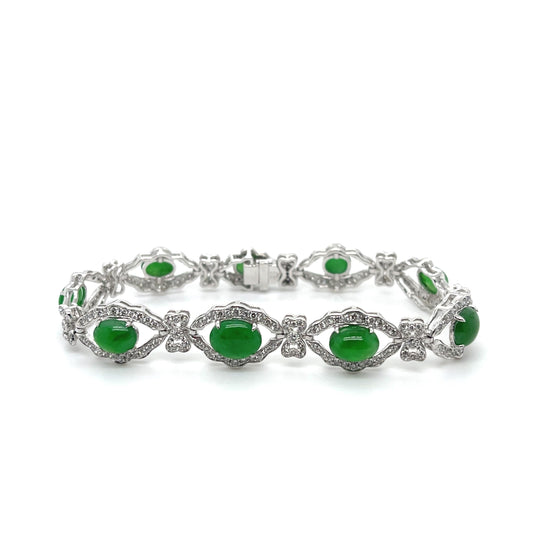 11.74ct Jade 2.32ct Diamond Platinum Bracelet